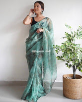 Mahi  Blue-grey Cut & Pearls Work Pure Organza